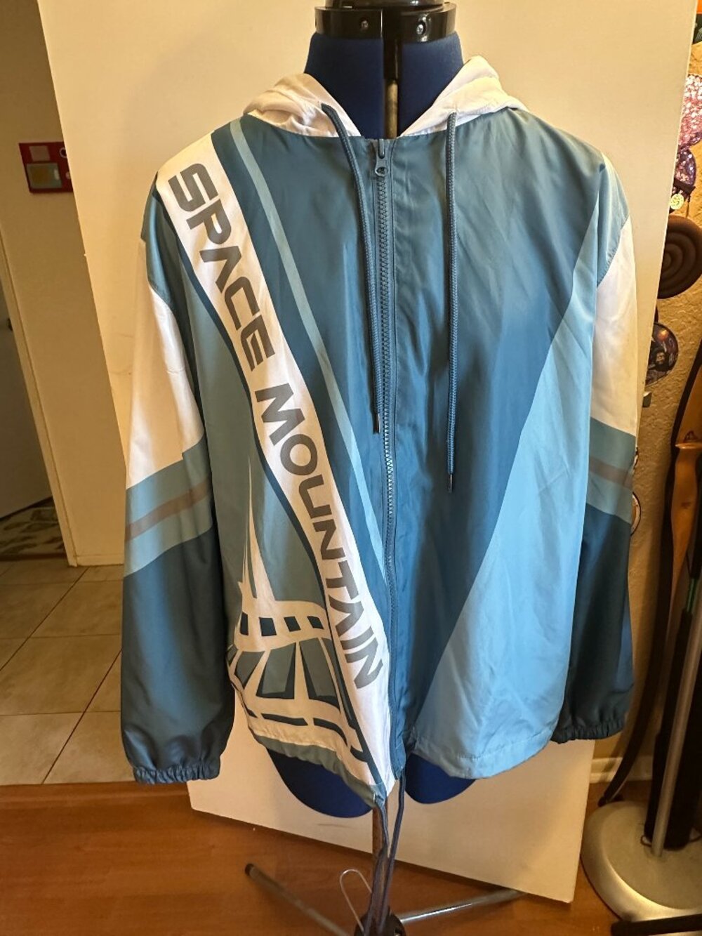 Disney Parks Space Mountain Blue/White Hooded Windbreaker Jacket , Adult Size L